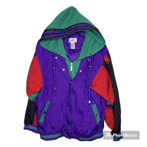 Janeve Vintage 90s Oversized Hoodie Jacket Purple Red Green Hip Hop Size M